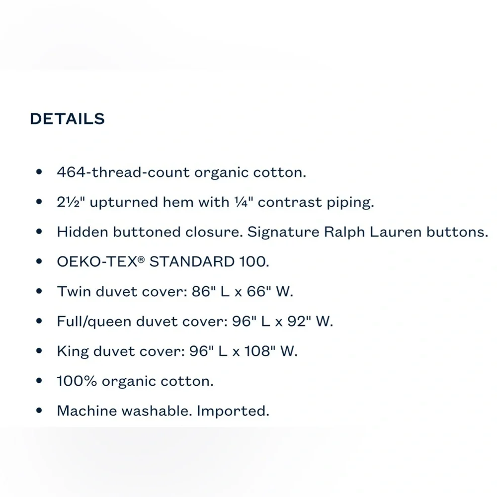 RL King Palmer Percale TC464 White/Polo Navy Duvet Cover & Std and Euro Shams